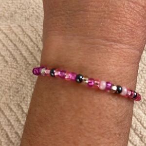 Handcrafted Pink Czech Glass Bead Stretch Bracelet Size 7 inches Gift-worthy